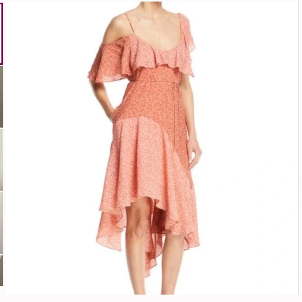 Joie asymmetrical off/one shoulder coral dress